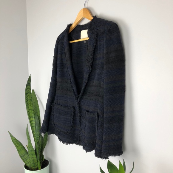 Rebecca Taylor Tweed Blazer with Frayed Edges Navy - Picture 4 of 16